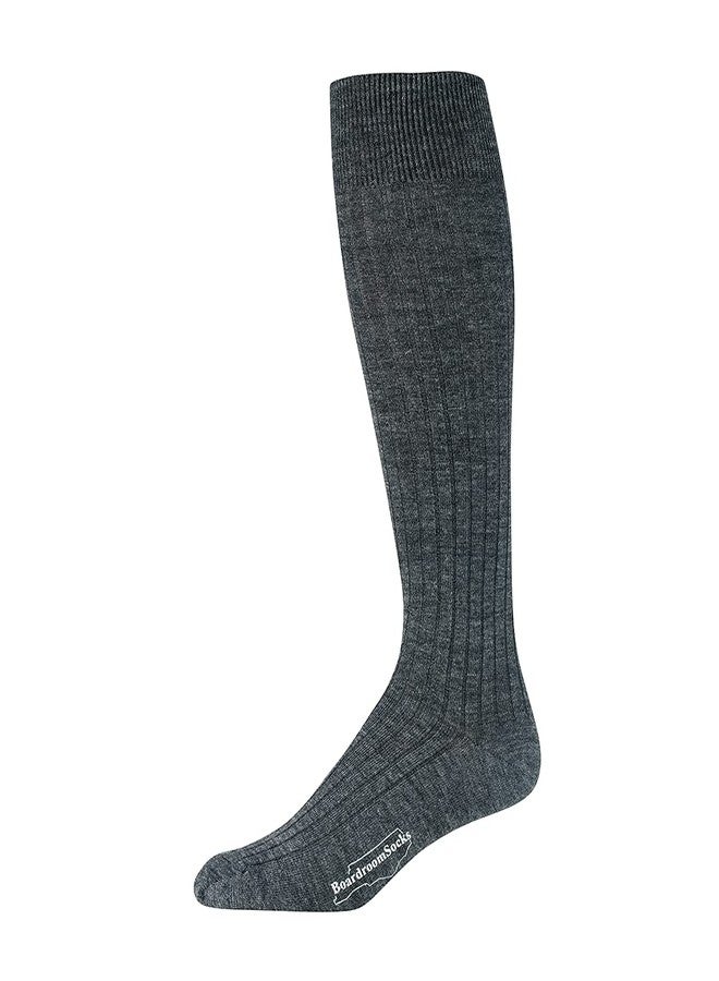 BoardroomSocks جوارب رسمية من صوف الميرينو للرجال - جوارب طويلة تصل إلى منتصف الساق، جوارب صوفية مضلعة للرجال بمقاسات 8-12 - جوارب مريحة وجيدة التهوية مع كعب وأصابع معززة من Boardroom Socks، لون رمادي فاتح - Image 1